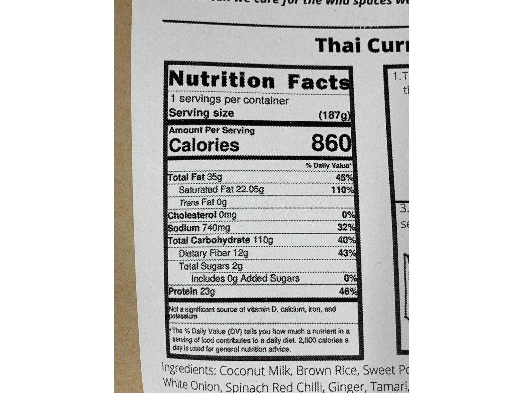 Thai Curry Regular (187gms/860 cals) - GF, Vegan