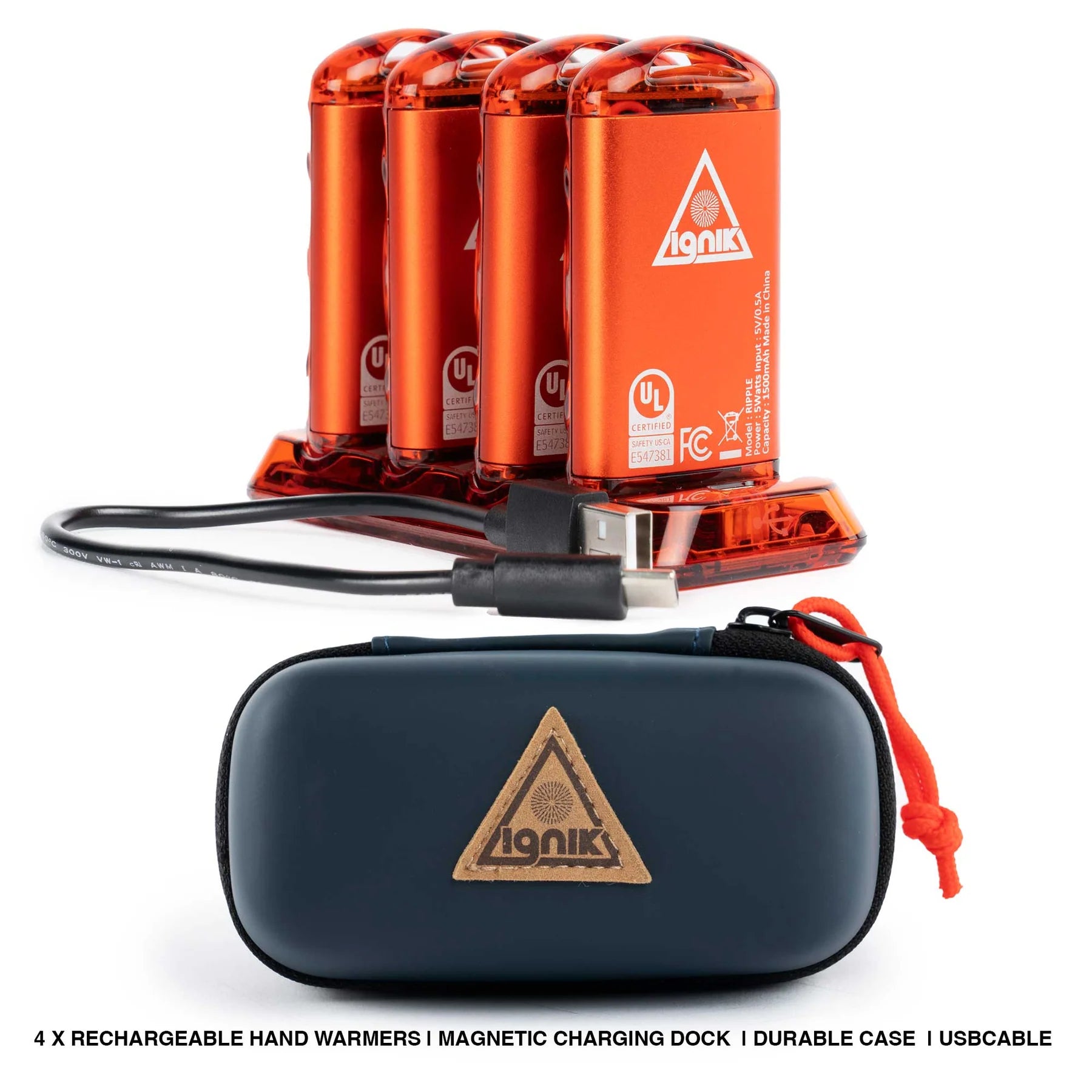 Ignik Ripple Rechargeable Hand Warmers Lava Orange 4-pack