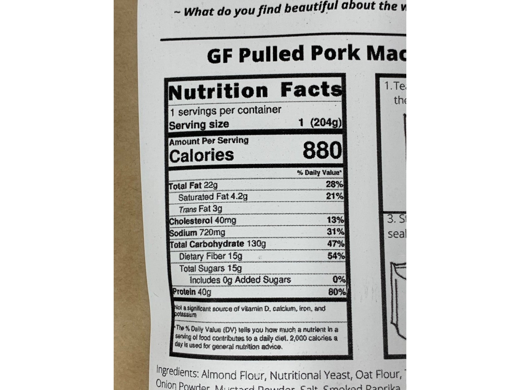Pulled Pork Mac N' Cheese Regular (204gms/880 cals) - GF