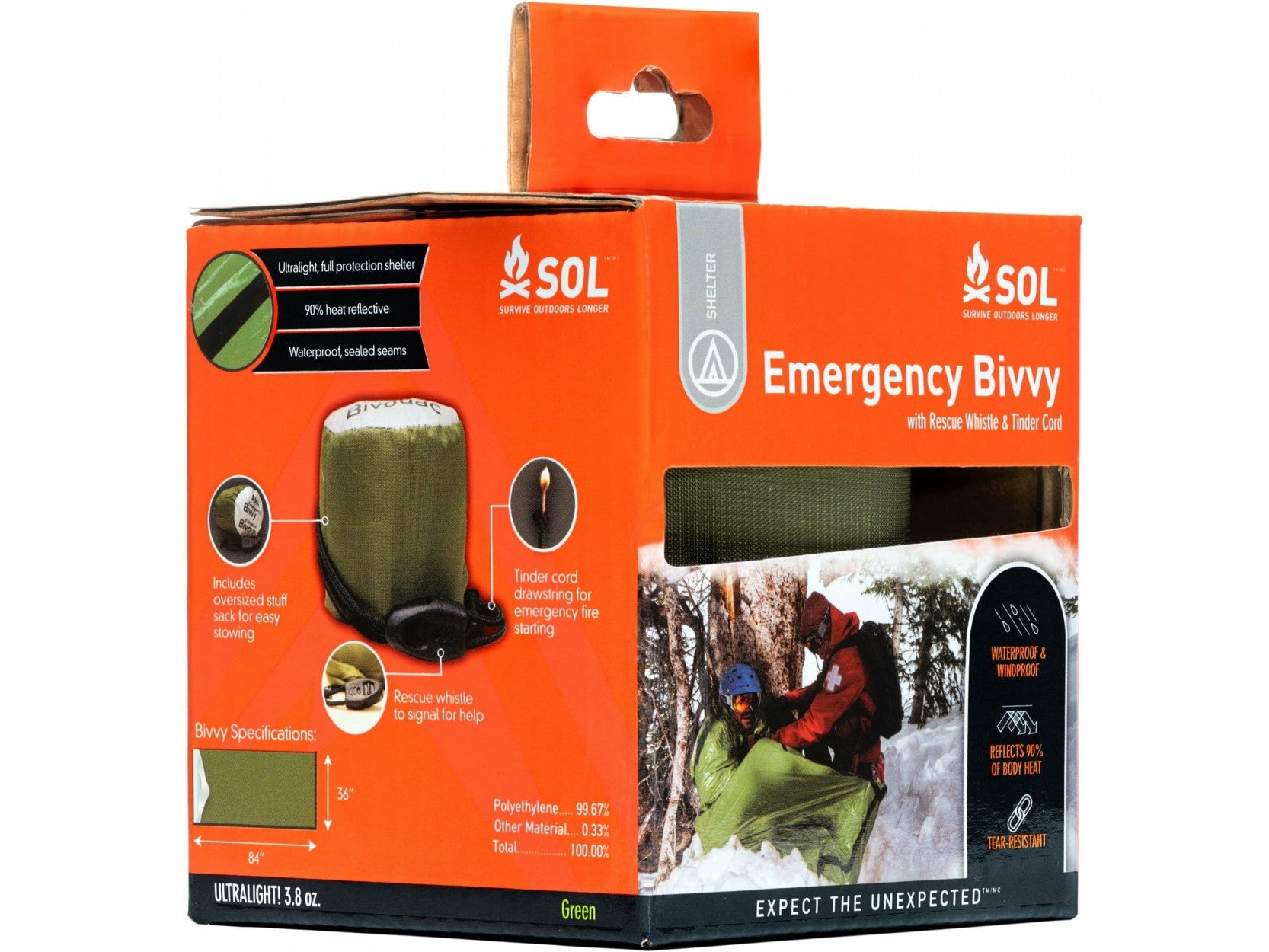 SOL Emergency Bivvy w/ Rescue Whistle - OD Green